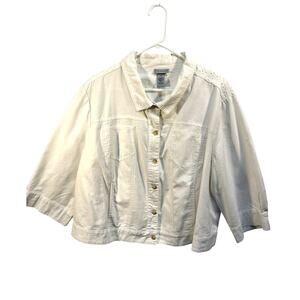 Catherines Women 2X White Button Up Blazer Top Linen Blend Eyelet Resort Cruise‎